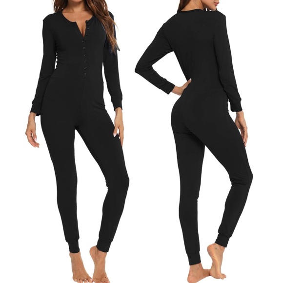 Lecgee Other - LECGEE Pajama Jumpsuits Adult One Piece‎ Sleepwear Size Medium Black NWT